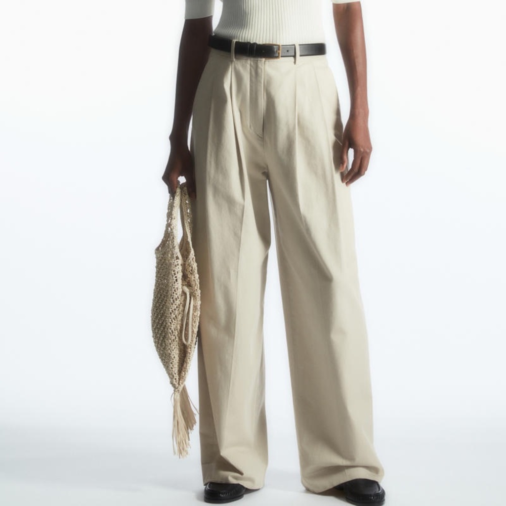 COS Wide-Leg Pleated Trousers in Beige
